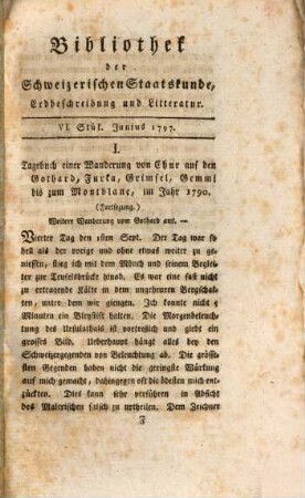 Bibliothek der schweizerischen Staatskunde, Erdbeschreibung und Litteratur. 2,6. 1797 = Juni