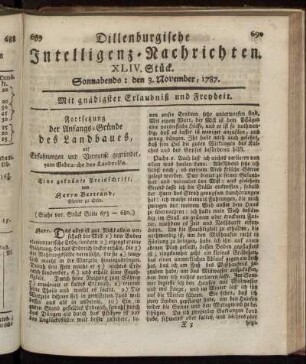 XLIV. Stück. Sonnabends: den 3. November, 1787.