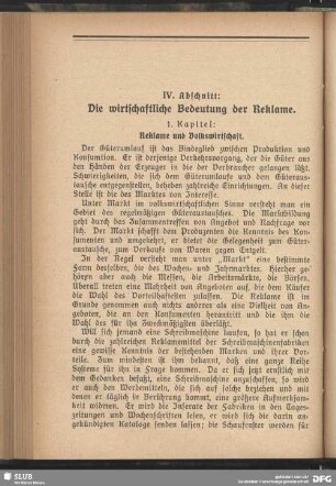 4. Abschnitt. Die wirtschaftliche Bedeutung der Reklame