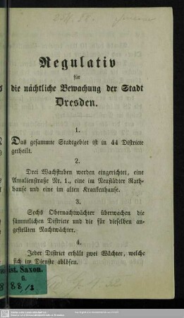 Regulativ für die nächtliche Bewachung der Stadt Dresden