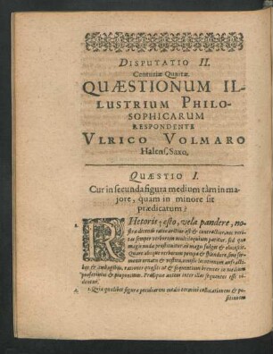 Disputatio II. ... Respondente Ulrico Volmaro