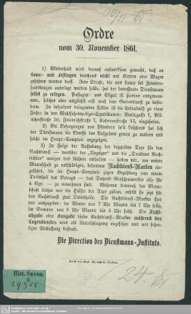 Order vom 30. November 1861