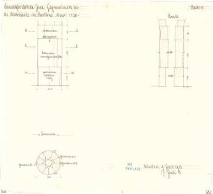Fischer, Theodor; Jena; Camsdorfer Brücke - Mittelsäule des Pavillons (Grundriss, Schnitt, Fugenschnitt)