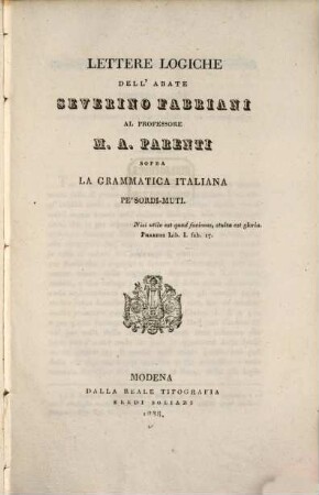 Lettere logiche dell' Abate Severino Fabriani. [1]