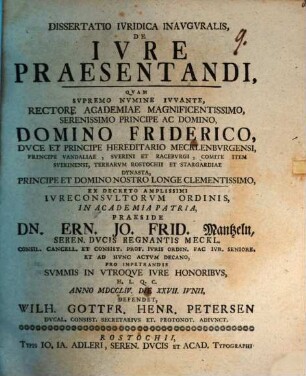 Dissertatio inauguralis, de iure praesentandi