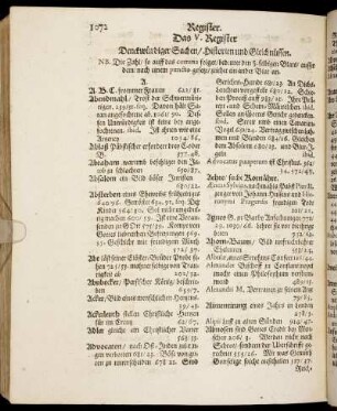 Das V. Register Denckwürdiger Sachen/ Historien und Gleichnüssen.