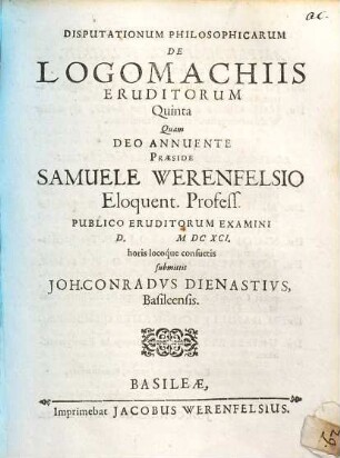 Disputationum philosophicarum de logomachiis eruditorum quinta