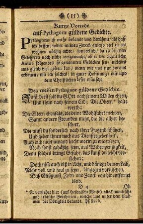 Kurze Vorrede auf Pythagorae güldene Gedichte.
