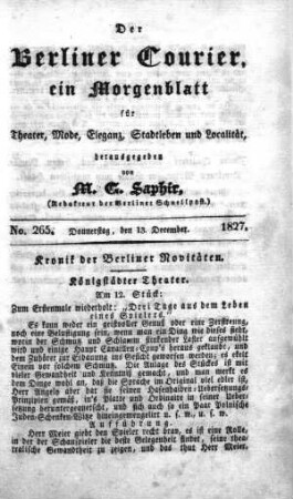 No. 265, Donnerstag, den 13. December 1827
