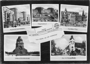Messestadt Leipzig: Neubauten am Roßplatz, Hauptbahnhof, Karl-Marx-Platz, Völkerschlachtdenkmal, Zoo mit Kongreßhalle