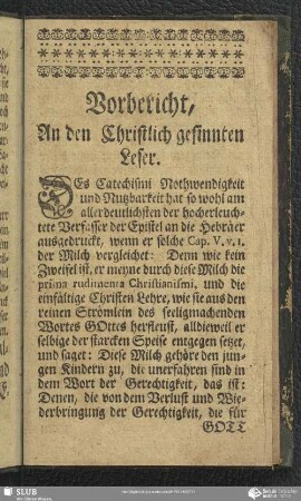 Vorbericht, An den Christlich gesinnten Leser
