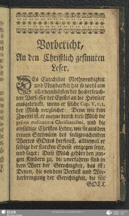 Vorbericht, An den Christlich gesinnten Leser