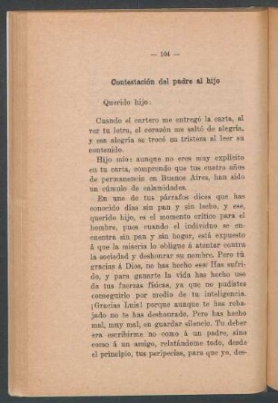 Contestación del padre al hijo