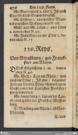 136. Reys. Von Straßburg, gen Franckfurt am Mayn