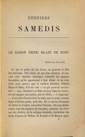 Derniers samedis, I