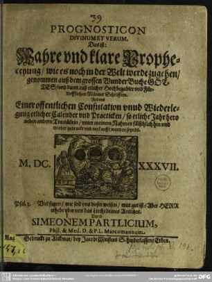 Prognosticum divinum et verum