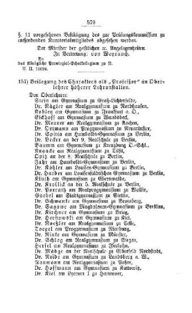 Beilegung des Charakters als "Professor" an Oberlehrer höherer Lehranstalten : [D. Höhere Lehranstalten]