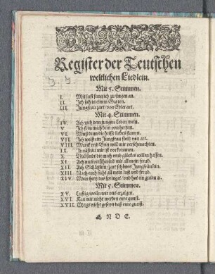 Register der Teutschen weltlichen Liedlein