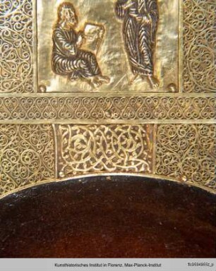 Mandylion : Äußerer Paläologischer Rahmen mit Szenen der Mandylion-Legende : Anania versucht ein Porträt von Christus zu zeichnen