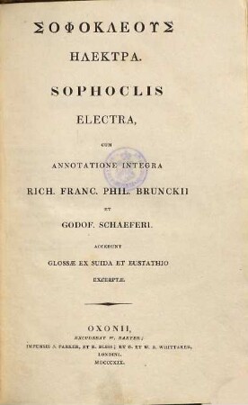 Sophokleous Ēlektra : = Sophoclis Electra