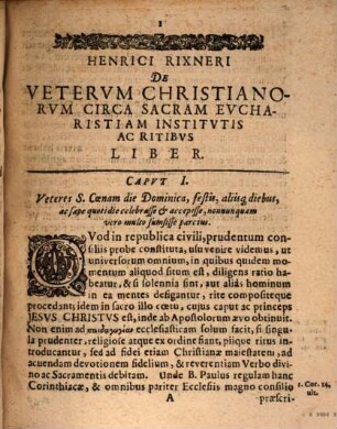 De veterum Christianorum circa S. Eucharistiam institutis ac ritibus liber