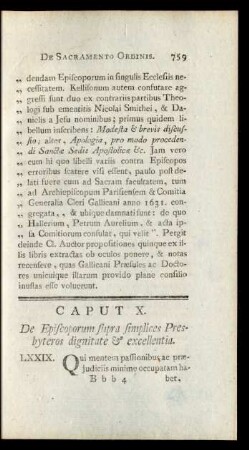 Caput X. De Episcoporum supra simplices Presbyteros dignitate & excellentia