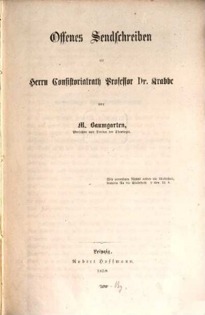 Offenes Sendschreiben an Herrn Consistorialrath Professor Dr. Krabbe