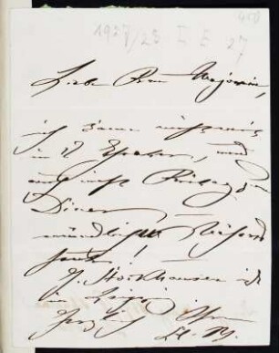 Brief von Clara Schumann an eine Majorin : Brief von Clara Schumann an eine Majorin. Dresden, 02.03.1859. Seite 1. Dresden: SLUB Mscr.Dresd.App.278,180a