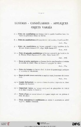 Lustres - Candélabres - Appliques - Objets Variés (Nr. 7-17)