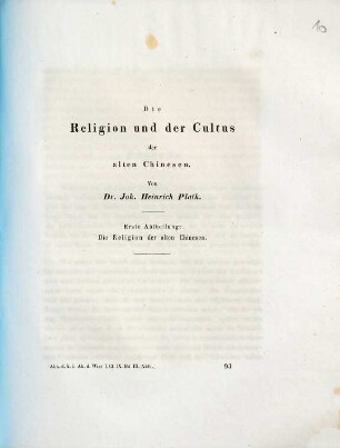 Die Religion und der Cultus der alten Chinesen, 1. Die Religion der alten Chinesen