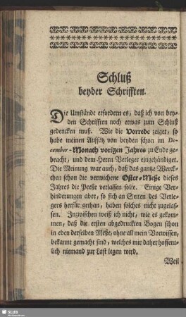 Schluß beyder Schrifften