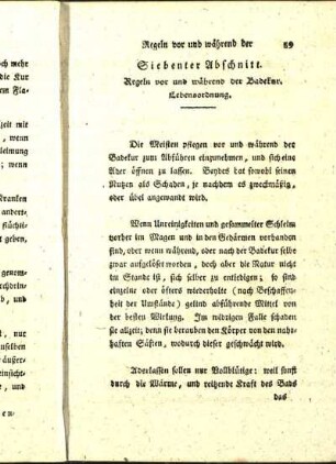 Siebenter Abschnitt. Regeln vor und während der Badekur. Lebensordnung.