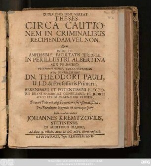 Theses Circa Cautionem In Criminalibus Recipiendam, Vel Non
