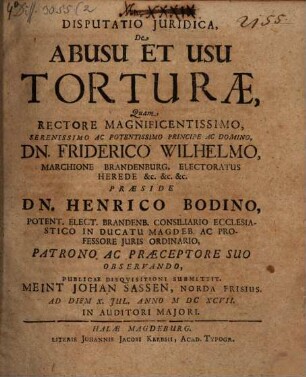 Disp. iur. de abusu et usu torturae