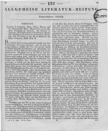 Seymour, E. J.: Observations on the medical treatment of Insanity. London: Longman; Rees; Orme; Brown 1832