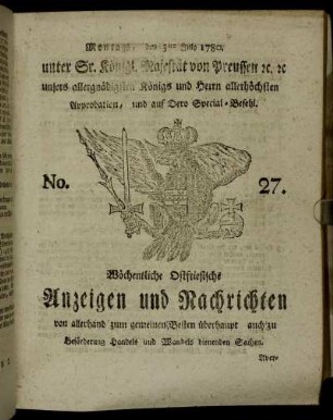 No. 27. Montags, den 3ten July 1780.