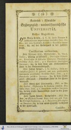 Kaiserlich-Königliche Erzherzoglich-vorderösterreichische Universität.