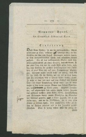 Neunter Brief. An Claudius Tiberius Nero.