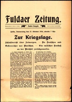 Ausgabe vom Donnerstag, den 15. Oktober 1914.