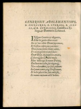 Generosis Adolescentibus, D. Eberhardo, D. Cunrado, D. Albico, et D. Hermanno, Comitibus a Tybinga, et Dominis in Lichteneck.