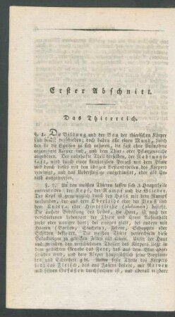 Erster Abschnitt. Das Tierreich.