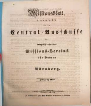 Missionsblatt. 1857