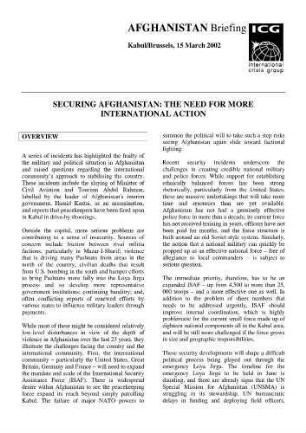 Securing Afghanistan: the need for more international action