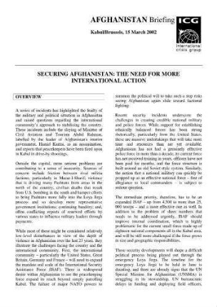 Securing Afghanistan: the need for more international action