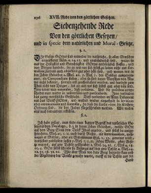 Siebenzehende Rede Von den göttlichen Gesetzen / und in specie dem natürlichen und Moral-Gesetze.