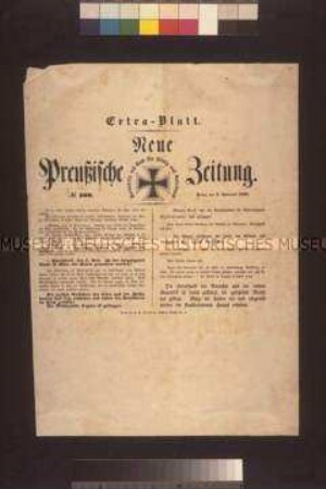 Maueranschlag: Die Herrschaft der Anarchie und der rothen Republik ist somit gestürzt. Extra-Blatt der Neuen Preußischen (Kreuz-) Zeitung, Nr. 109; Berlin, 3. November 1848