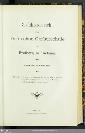 3.1891/92: Jahresbericht der Deutschen Gerberschule zu Freiberg in Sachsen