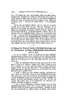 Erklärung des Vereins Berliner Volksschullehrerinnen auf die "Erwiderung" des Neuen Volksschullehrerinnen-Verein vom 4. Juli