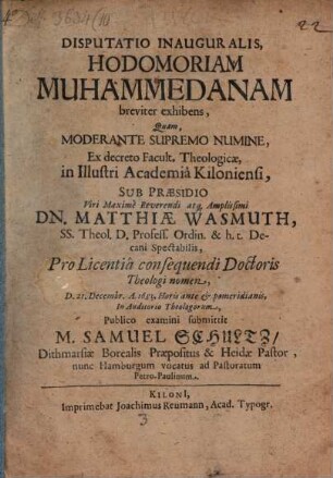 Disp. ... hodomoriam Muhammedanam breviter exhibens