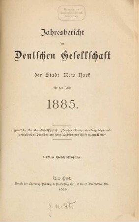 Jahresbericht. 1885 (1886) = Geschäftsjahr 102